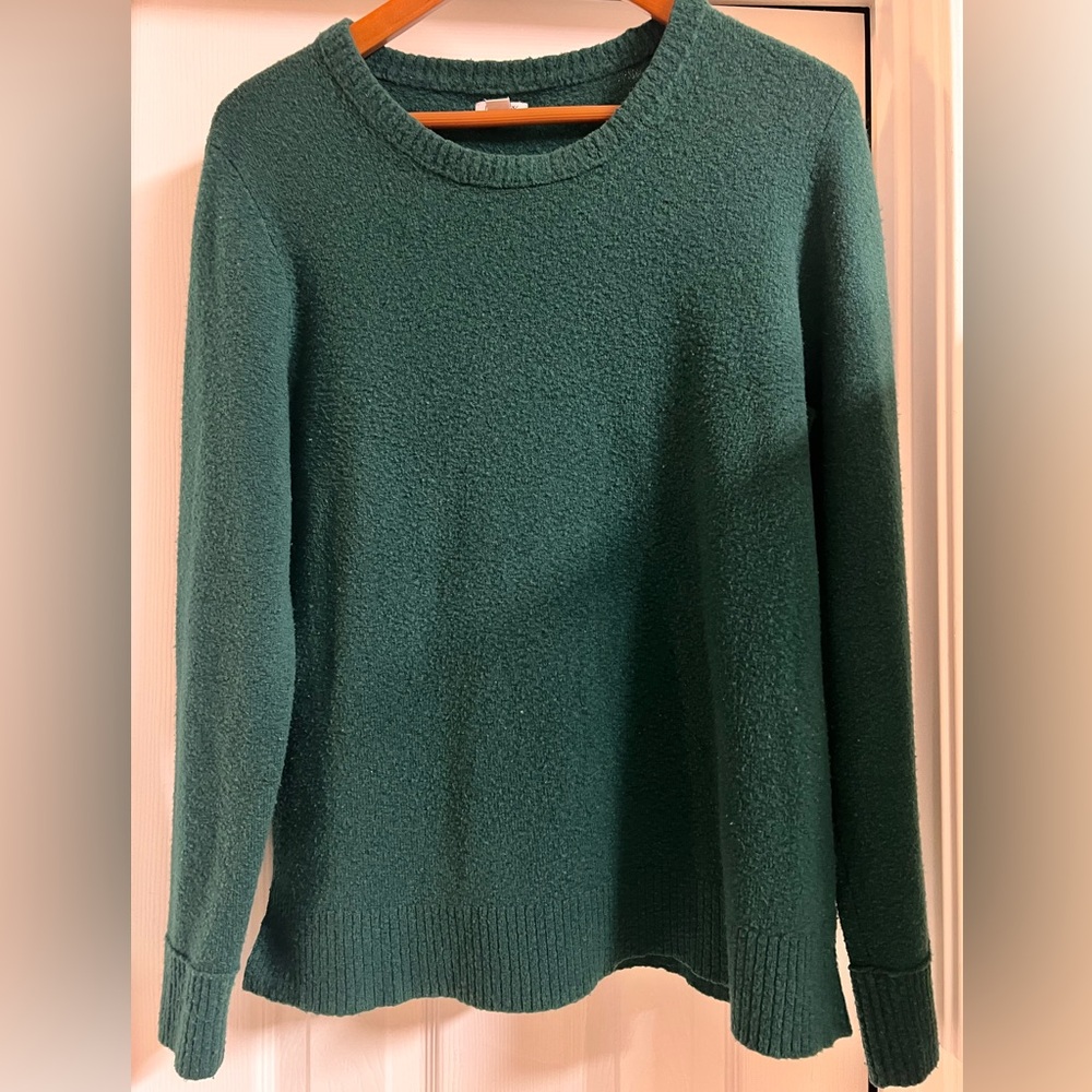J. Crew Forest Green Crew Neck Teddy Sweater